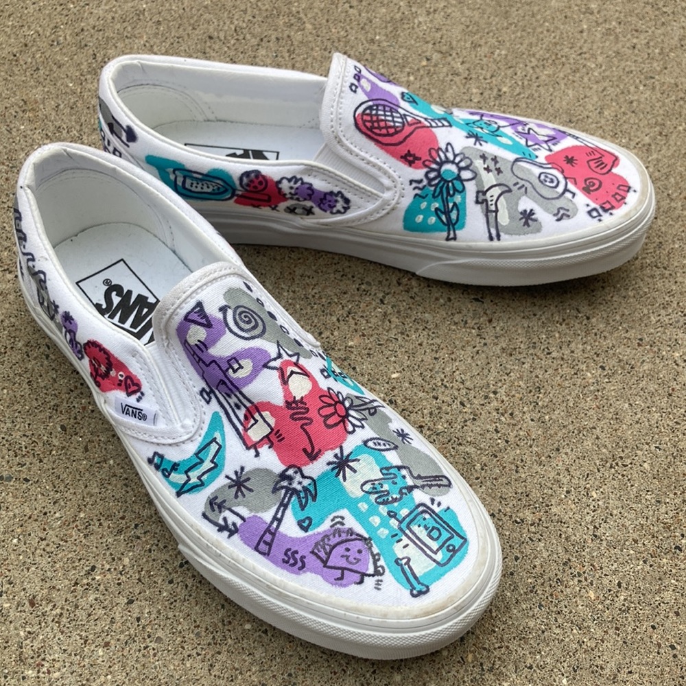 💙Vans Canvas Hand painted Christmas Edition Slip On Shoes - Picture 13 of 16